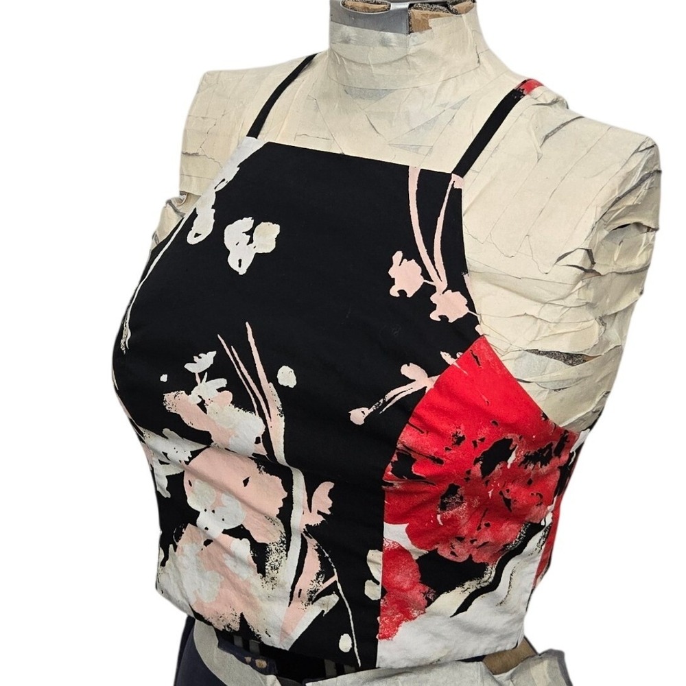 Abercrombie & Fitch Crop Top Womens XS Black Floral Excellent High Neck Zip Back